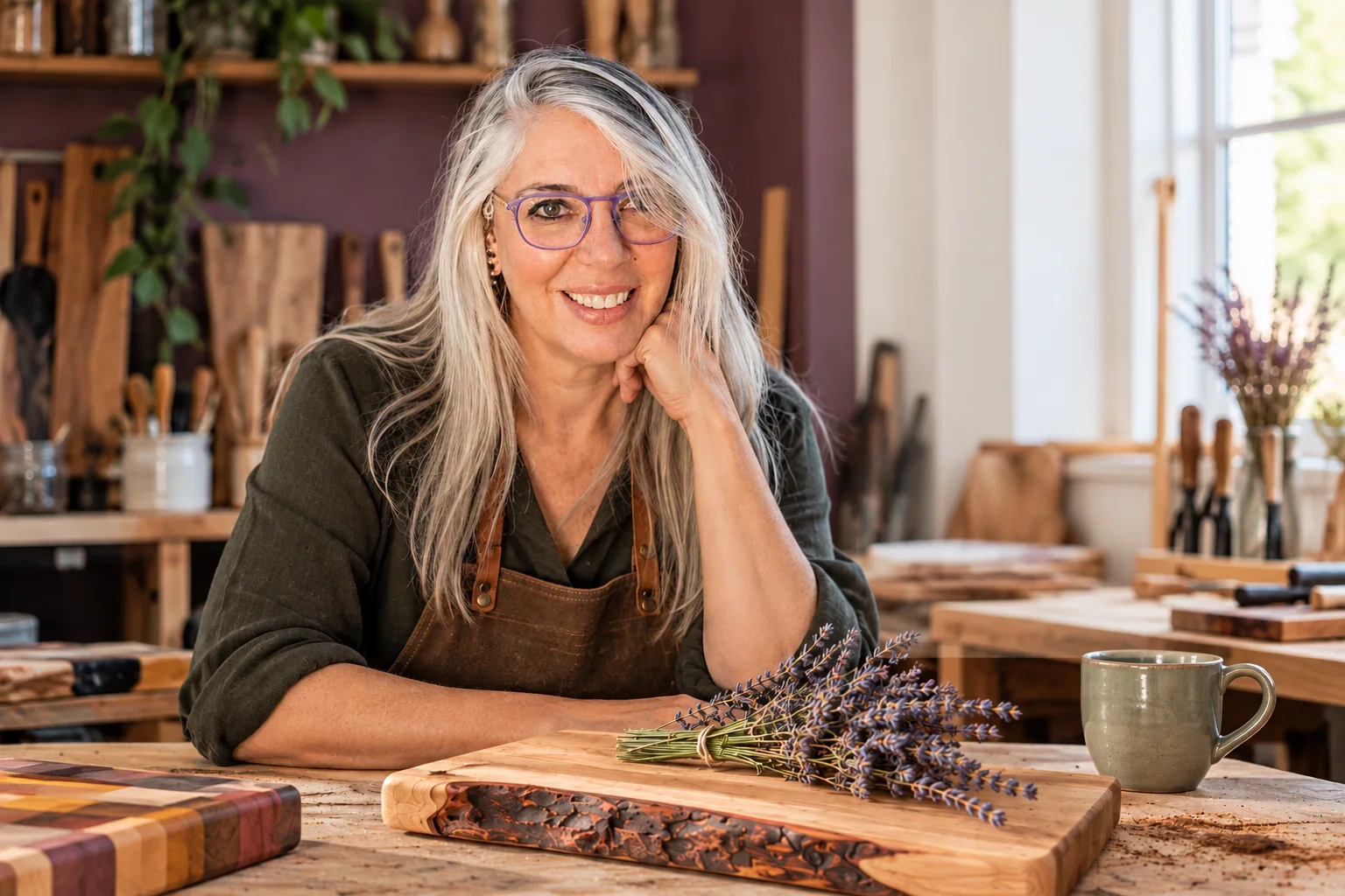 Artisan portrait at a woodworking bench